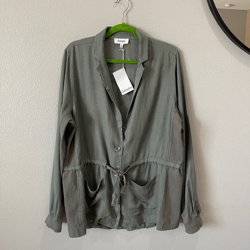 Splendid Soleil Soft Rayon Linen Blend Olive Green Jacket Size XL MRSP $178 NWT